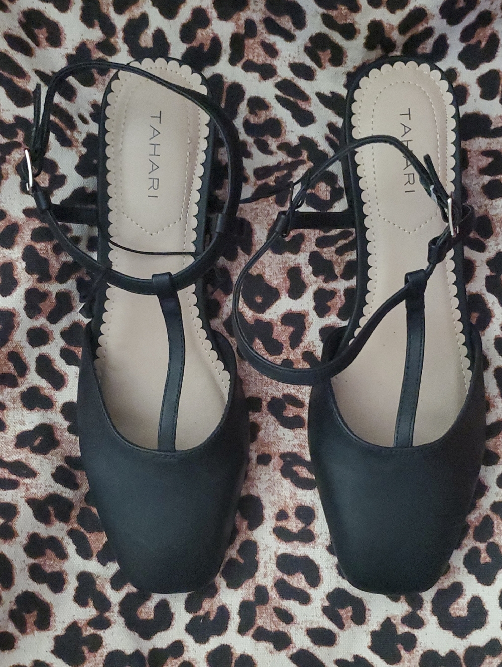 Tahari Black T-Strap Square-Toe Flats